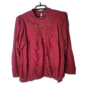 Torrid Size 4 NWT Women's Mixed Lace Rhubarb Red Shirt Plus Size 4X NEW t71